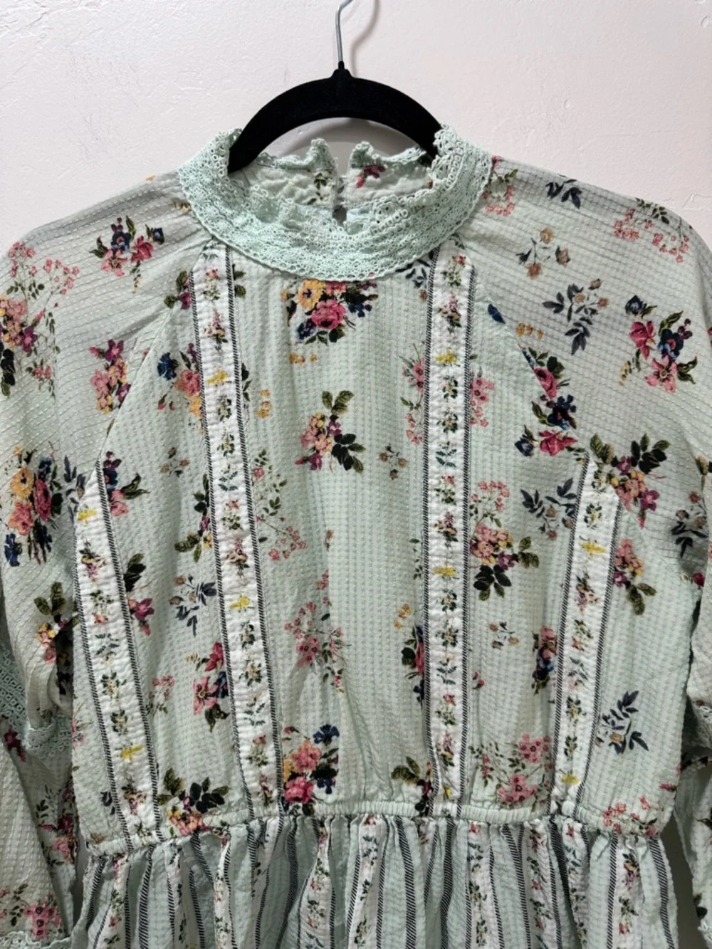 Anthropologie Hemant & Nandita Amour Floral Lace Blouse Top Mint Green Medium - Picture 5 of 15